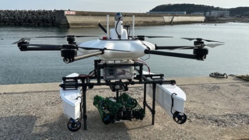 値下げ:ドローン極空 水空合体ドローンと音響測位装置を用いた防波堤の遠隔・自動水中点検